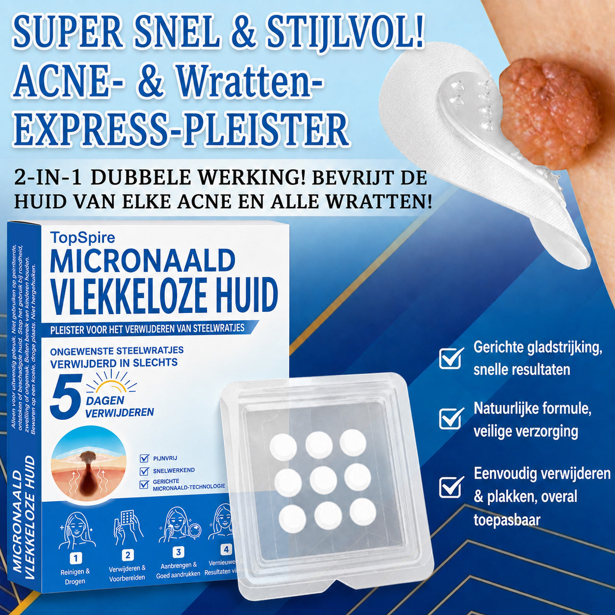 ✨TopSpire® 2-in-1 Microneedle & Hydrocolloid Patch | Targeted Solution for Raised Moles, Acne, Flat Warts & Skin Tags | Helps Improve the Appearance of Fine Lines, Scars & Skin Imperfections | Invisible Star Pimple Patches for Face & Body